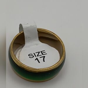 Unisex Stainless Steel Alloy Green And Gold Band Ring Size 17 U.S Size 8.5